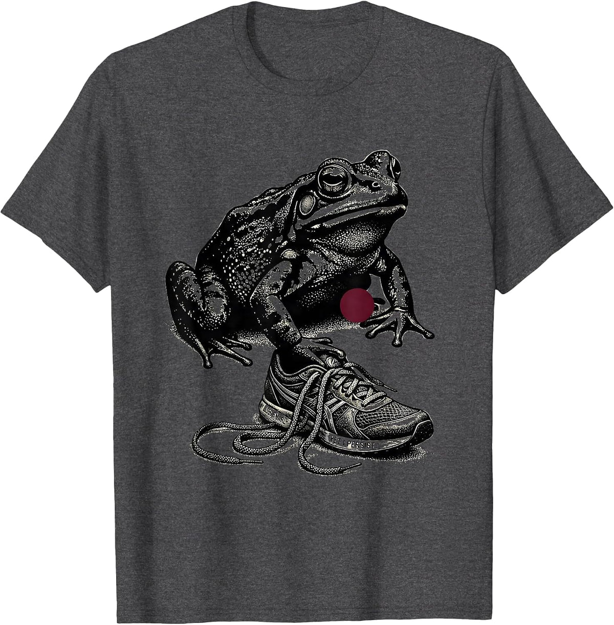 My Laces Snarl, Yet I Persist Grumpy Frog Japanese Ink Art T-Shirt - Dark Heather Grey