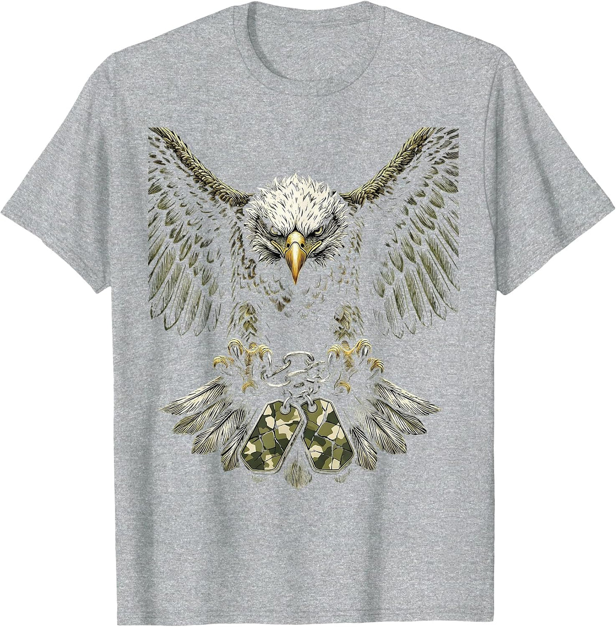 Men's Eagle Camo Dog Tags Patriotic Graphic Tee T-Shirt - Heather Grey