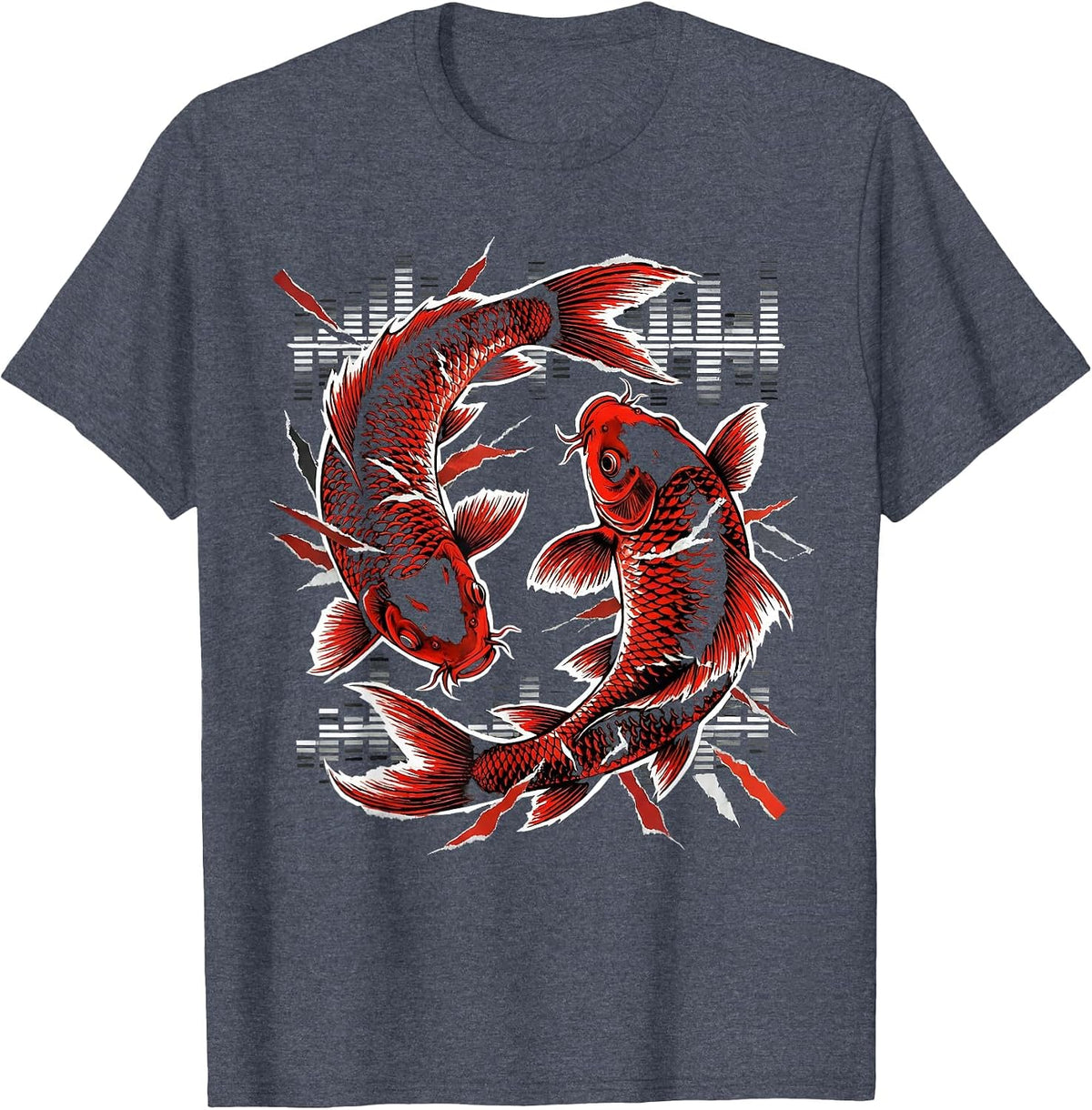 Koi Fish Rave Equalizer Wave Graphic T-Shirt - Heather Blue