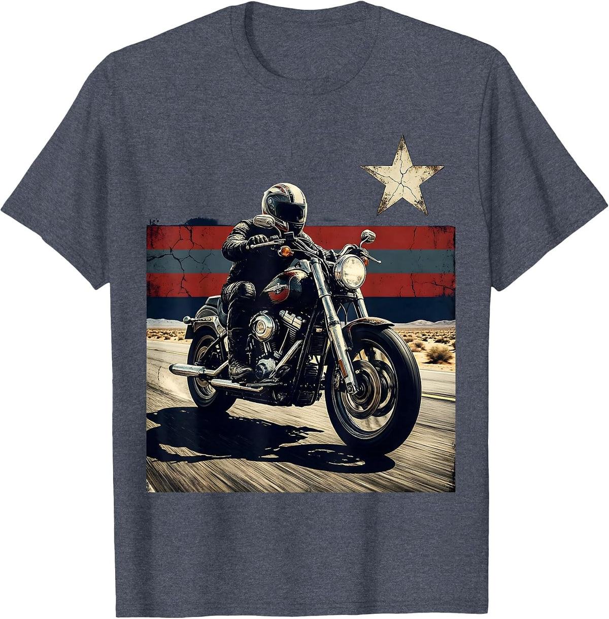 Route 66 Motorbike Rider USA Road Trip Graphic T-Shirt - Heather Blue