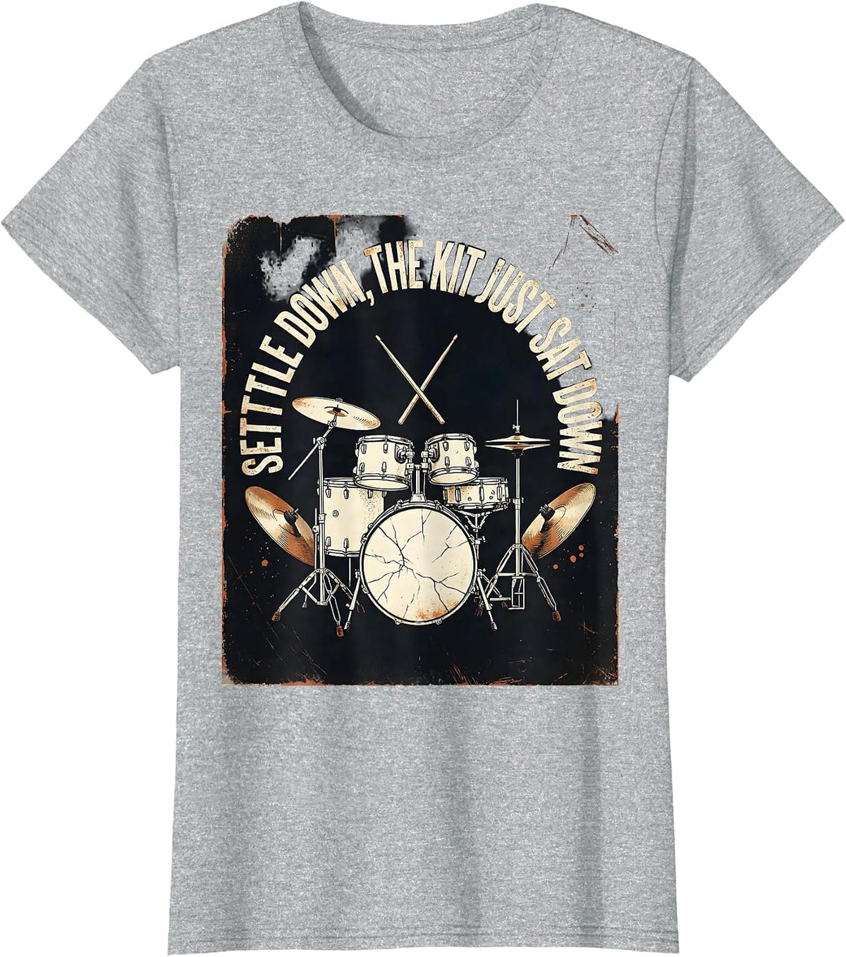 Women's Settle Down, The Kit Just Sat Down Funny Drummer Drumset T-Shirt - Heather Grey