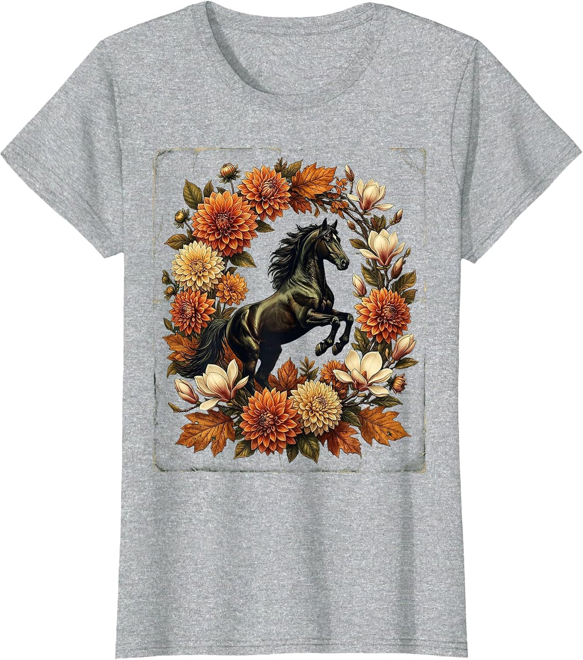 Floral Wreath Horse Silhouette Derby Design T-Shirt - Heather Grey