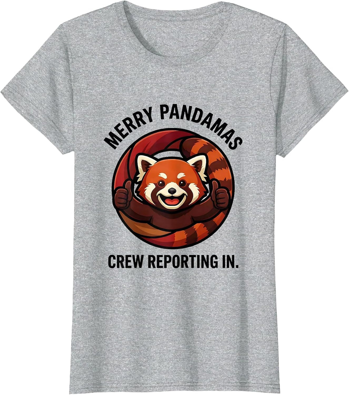 Merry Pandamas Crew Reporting In Cute Red Panda Mascot Logo T-Shirt - Heather Grey