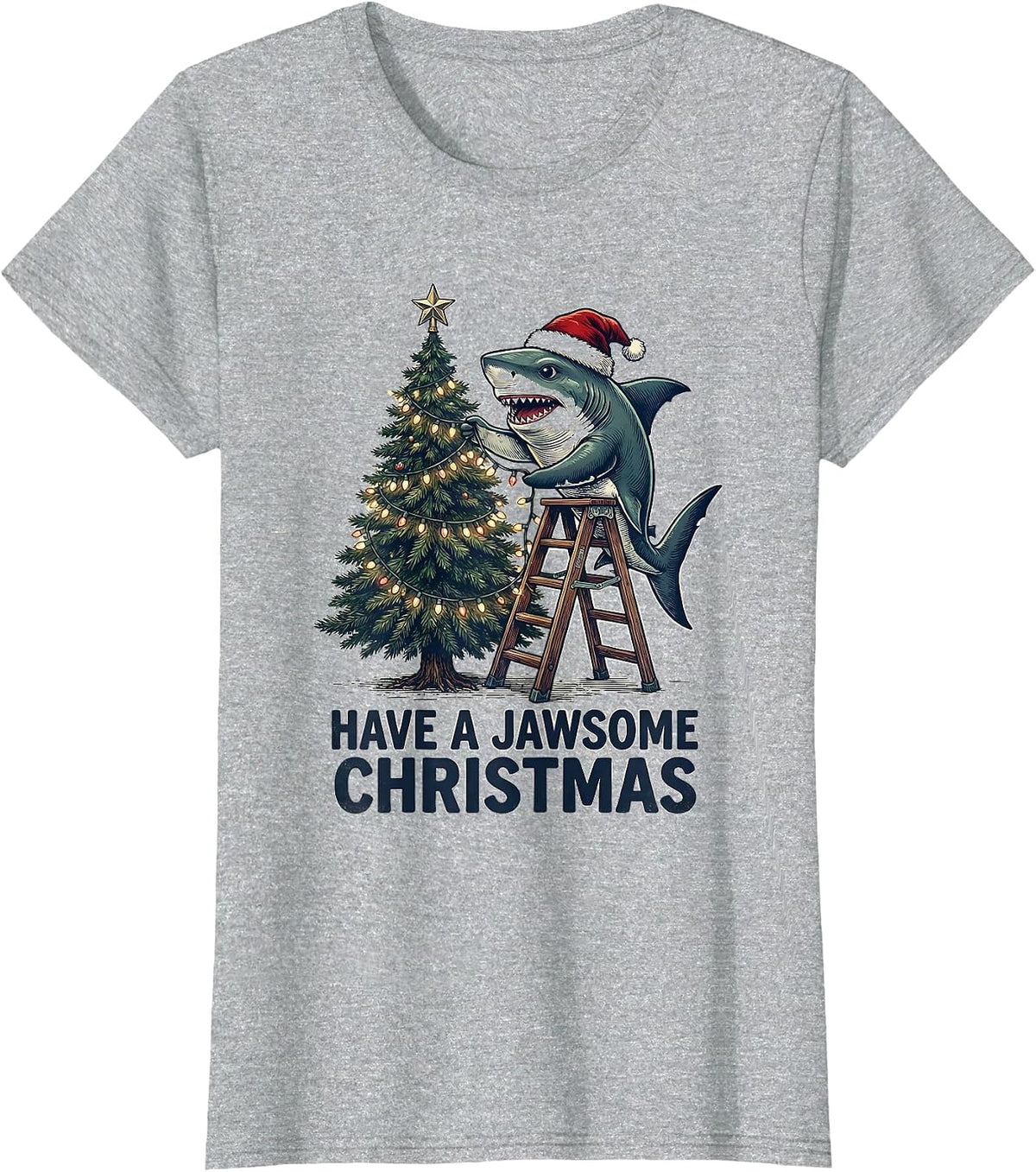 Have A Jawsome Christmas Vintage Funny Shark Santa Hat T-Shirt - Heather Grey