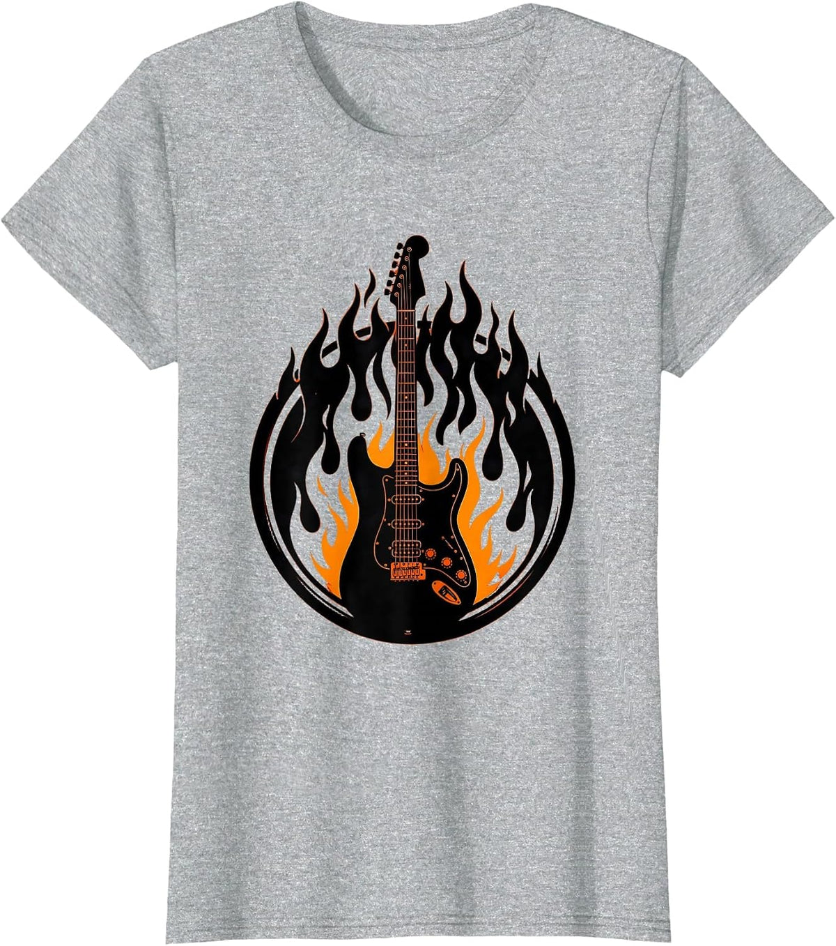 Women's Flaming Electric Guitar Rock Music Graphic T-Shirt - Heather Grey