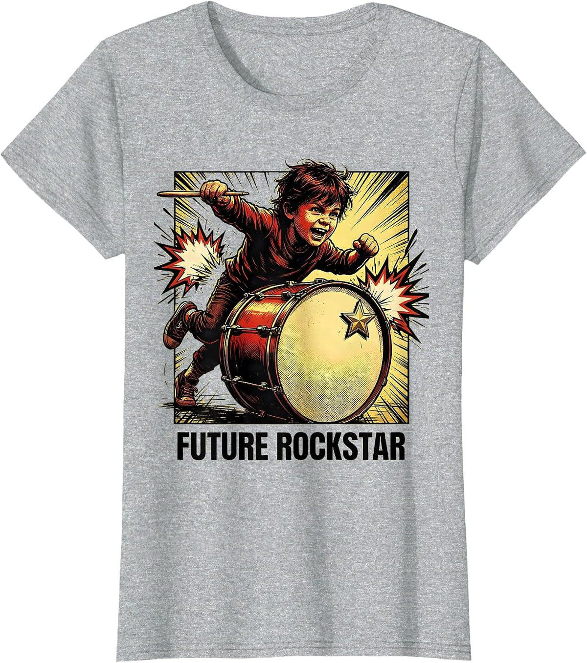Future Rockstar Comic Book Kids Music Birthday Party T-Shirt - Heather Grey