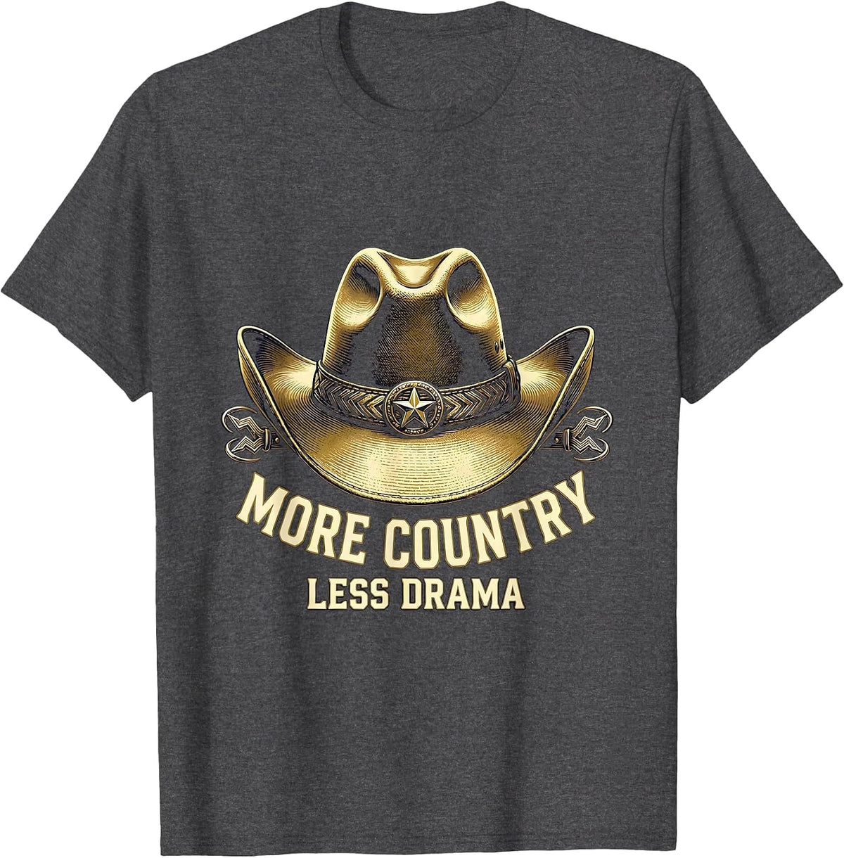 Men's More Country Less Drama Cowboy Design T-Shirt - Dark Heather Grey