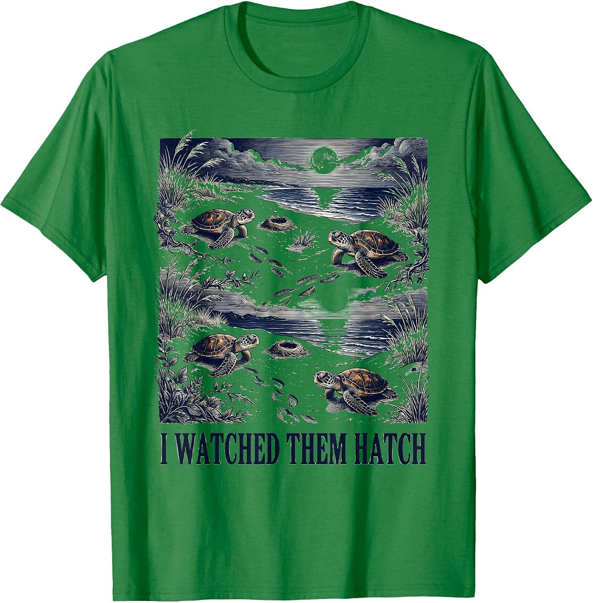 Men's I Watched Them Hatch Funny Sea Turtle Vacation Souvenir T-Shirt - Kelly Green