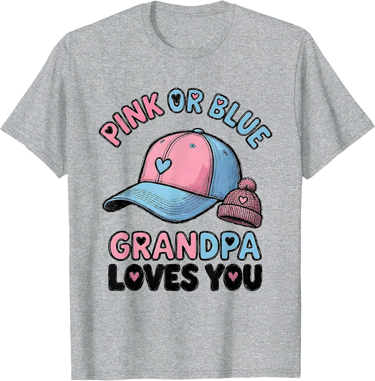Men's Pink Or Blue Grandpa Loves You Gender Reveal Family Party T-Shirt - Heather Grey