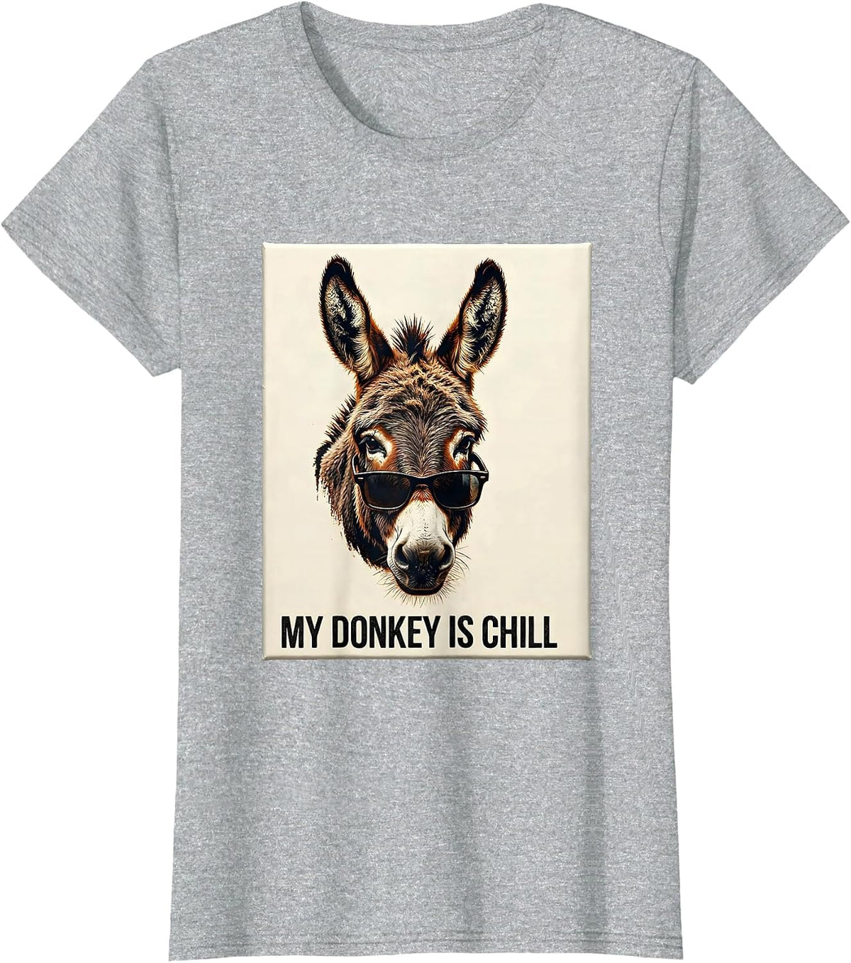 Women's My Donkey Is Chill Funny Animal Lover Rubber Stamp Humor T-Shirt - Heather Grey
