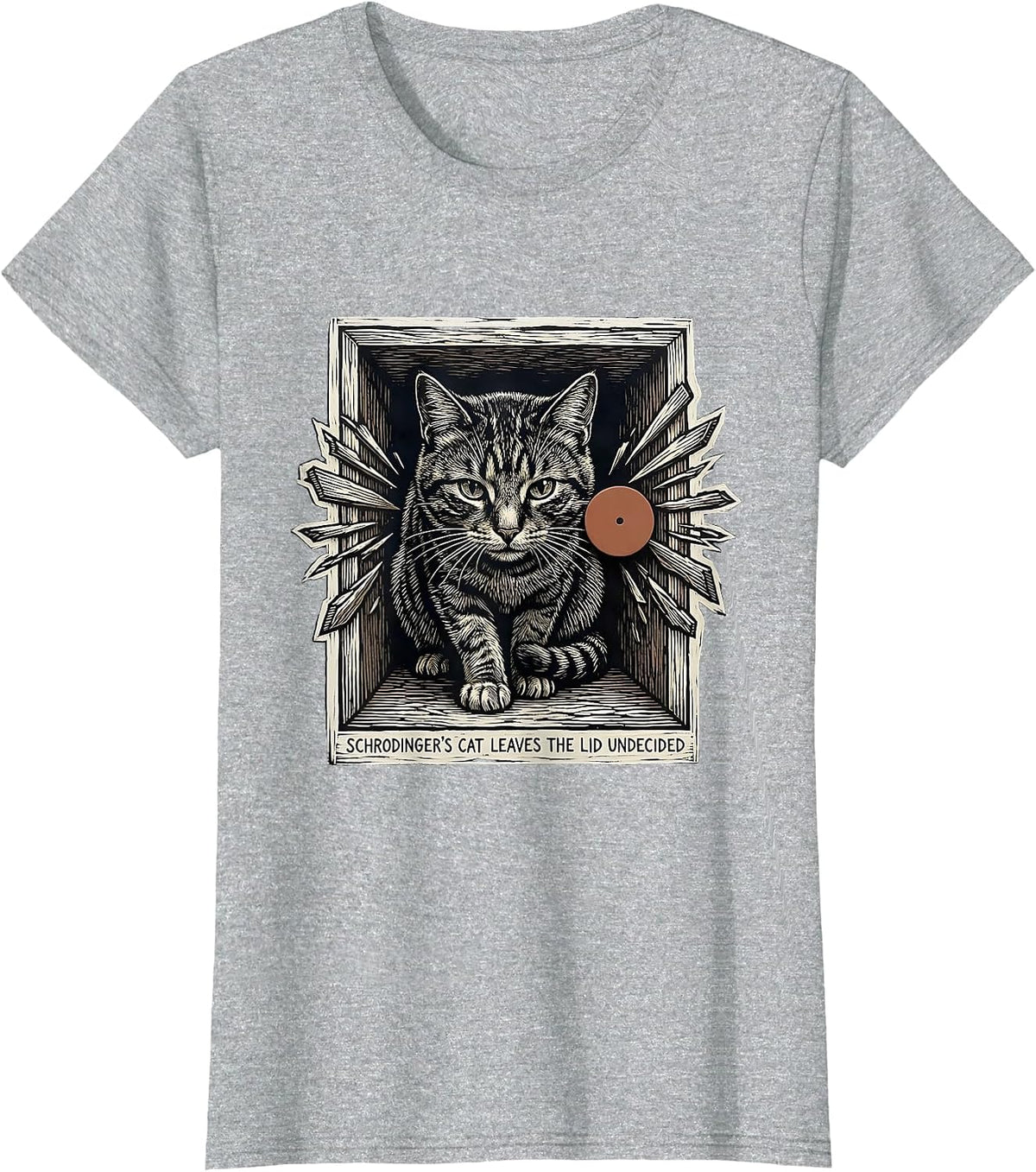 Schrodinger's Cat Leaves The Lid Undecided Physics Geek T-Shirt - Heather Grey
