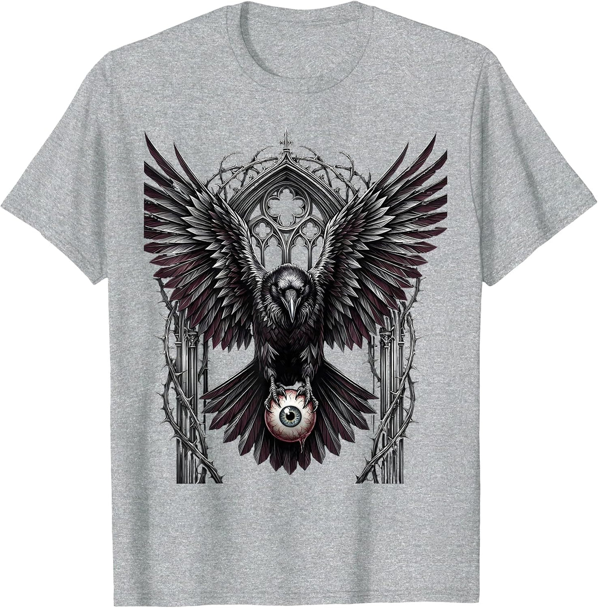 Men's Raven With Eyeball Spooky Gothic Bird Design T-Shirt - Heather Grey