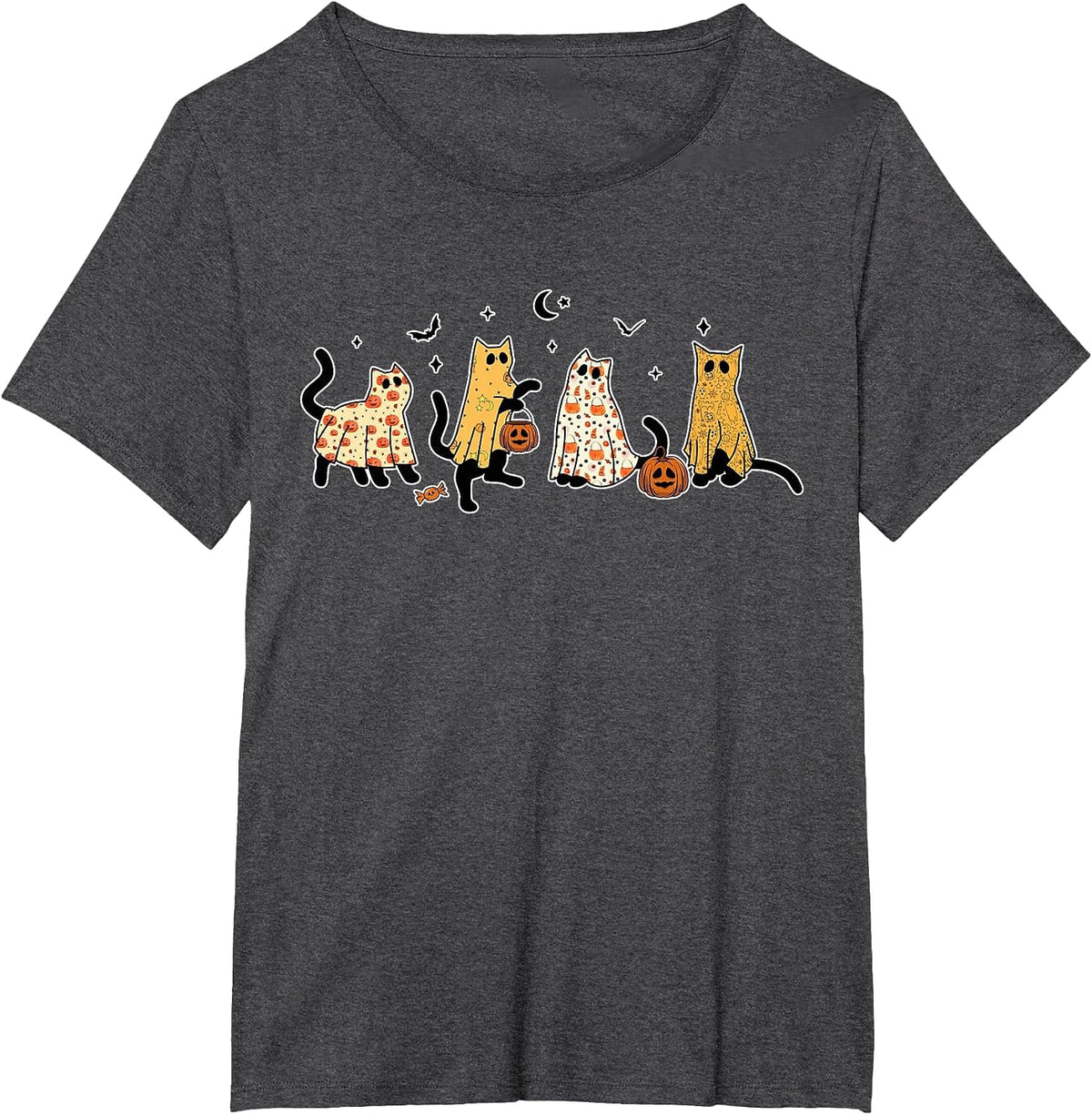 Cute Black Cats in Ghost Costume Women and Men Halloween T-Shirt - Dark Heather Grey