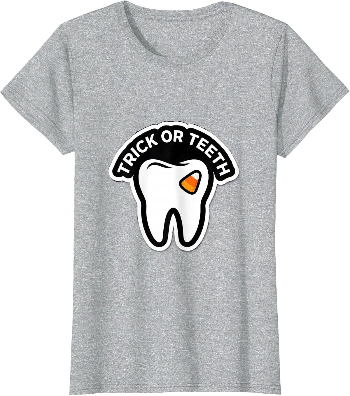 Women's Trick Or Teeth Sticker Style Halloween Dentist Dental Team T-Shirt - Heather Grey