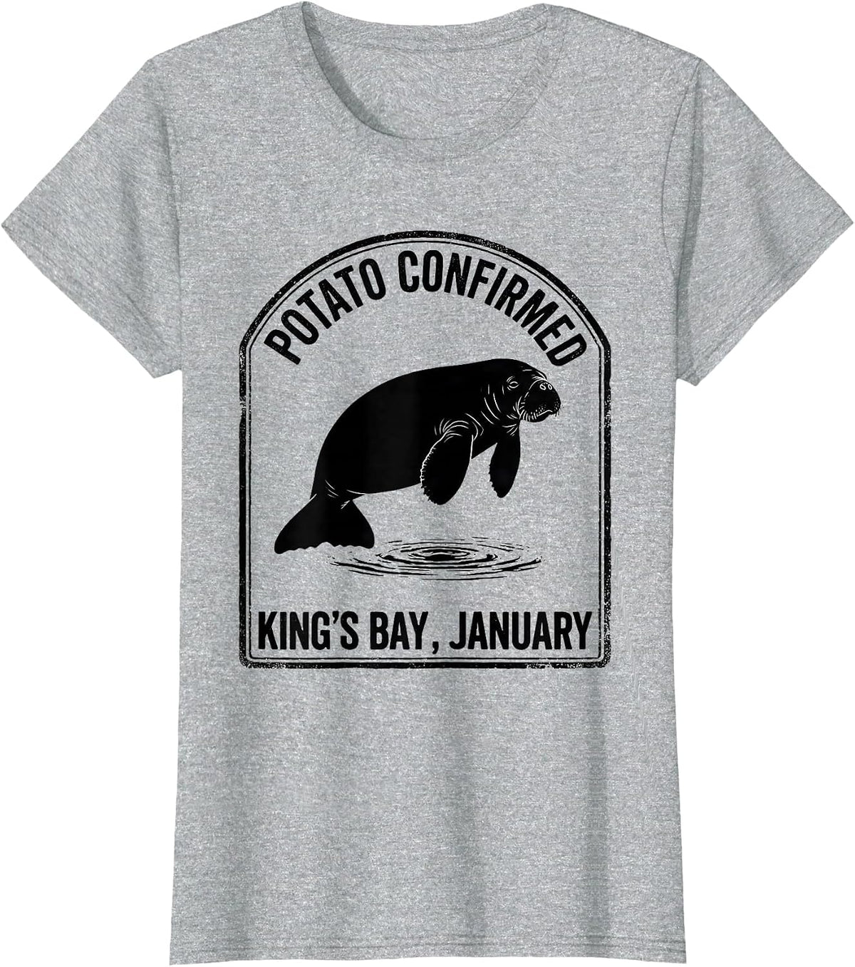 Women's Potato Confirmed King's Bay January Manatee Lover Crystal T-Shirt - Heather Grey