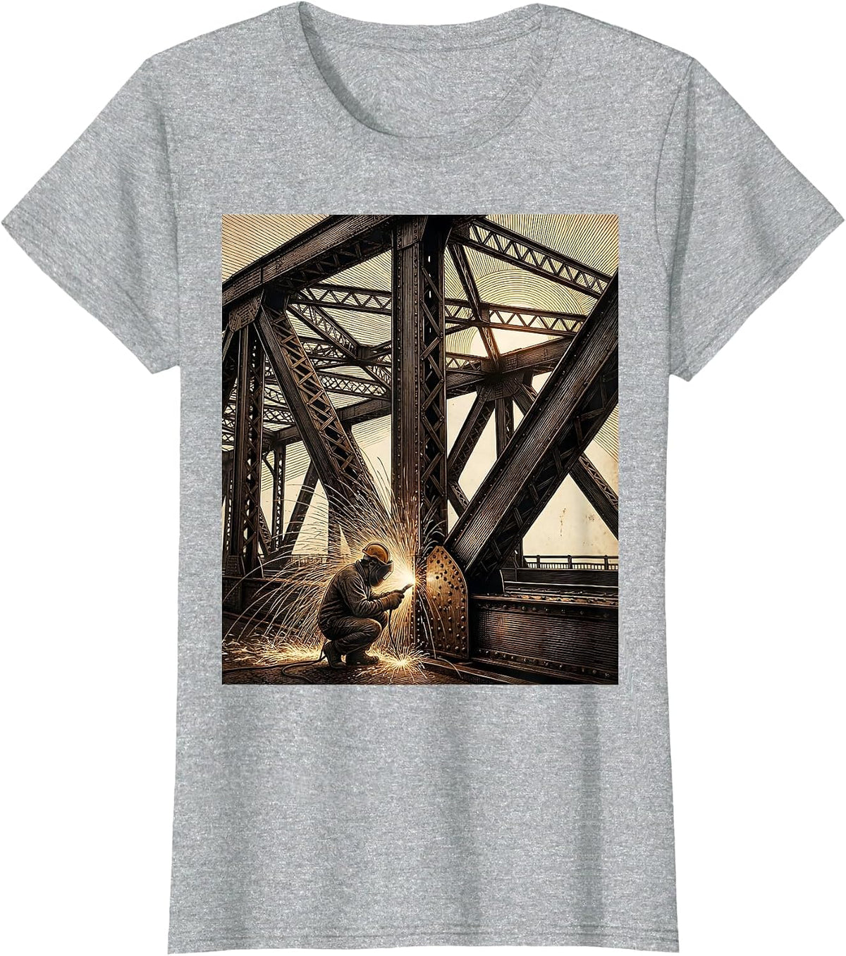 Steel Bridge Welder Sunset Graphic Tee T-Shirt - Heather Grey