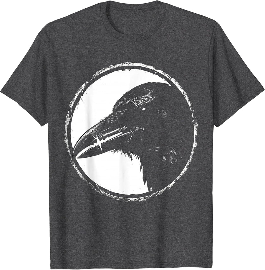 Men's Grunge Raven Skull Cracked Beak Dark Art Design T-Shirt - Dark Heather Grey
