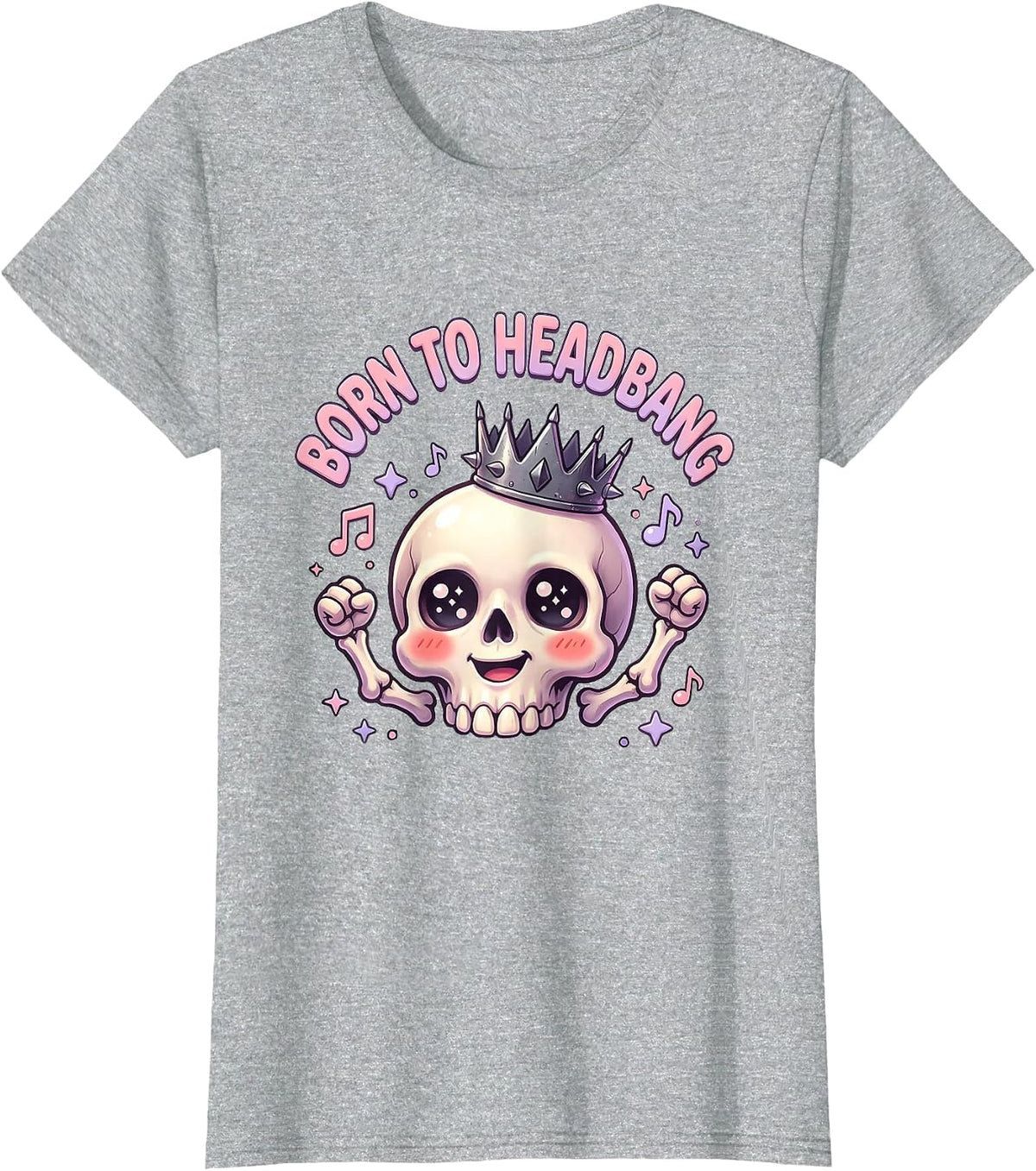 Born to Headbang Heavy Metal Graphic Design T-Shirt - Heather Grey