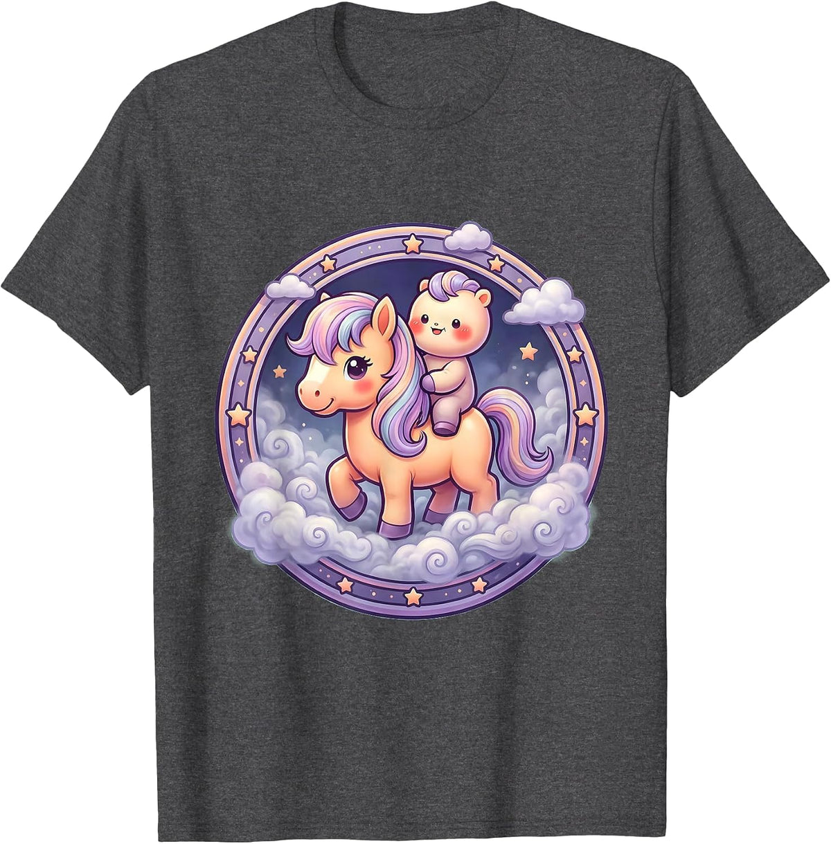 Men's Lone Rider in the Fog Horseback Illustration T-Shirt - Dark Heather Grey