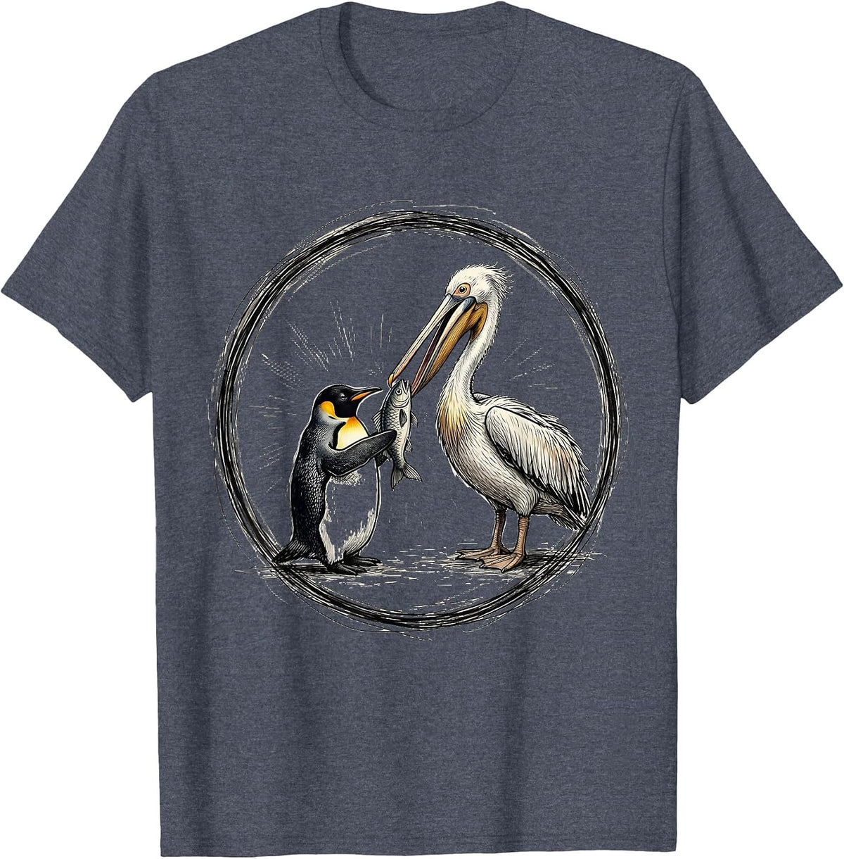 Be Kind Penguin and Pelican Sharing Design T-Shirt - Heather Blue