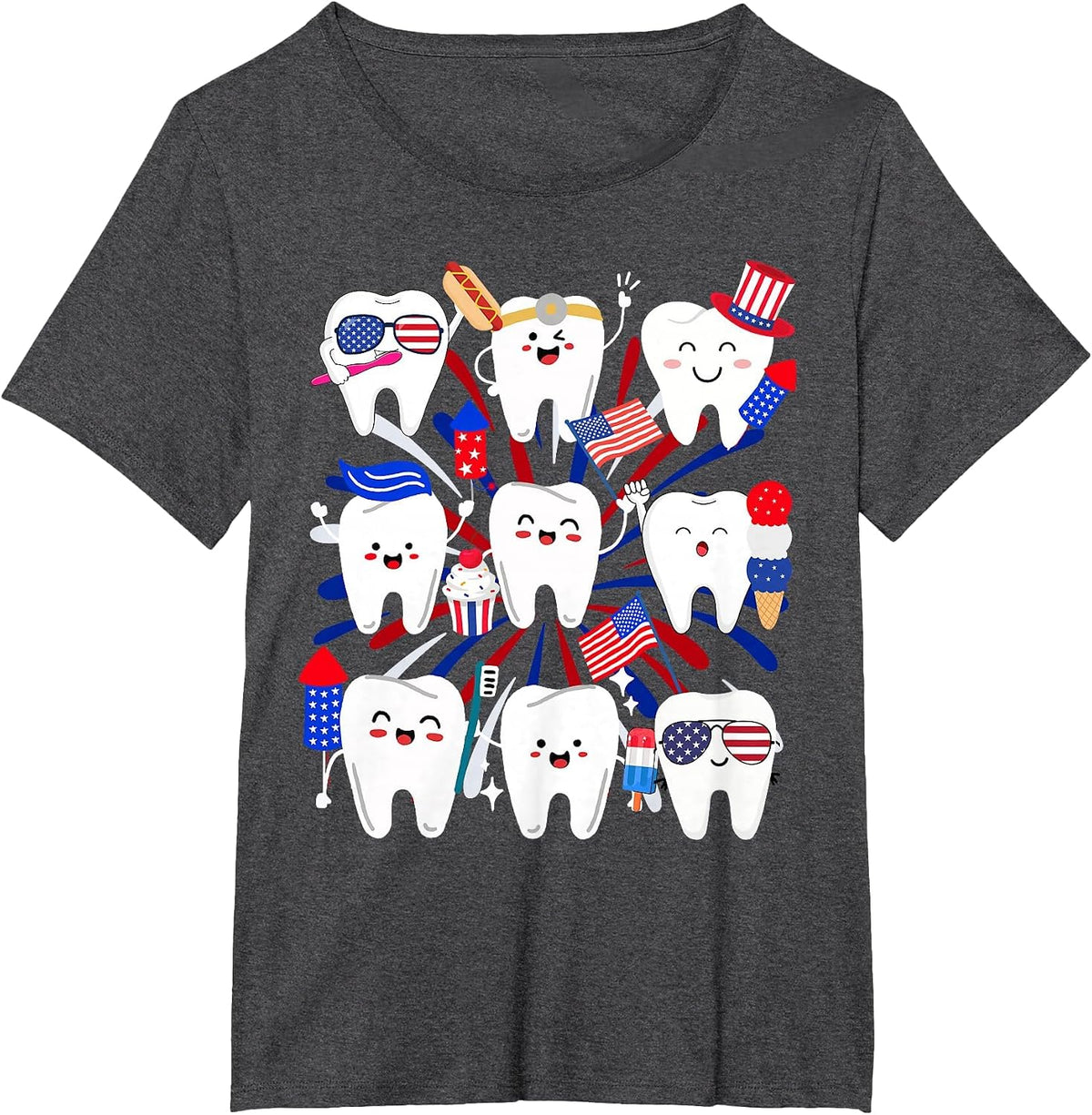 Happy 4th July American Dental Squad Funny Dental Assistant T-Shirt - Dark Heather Grey