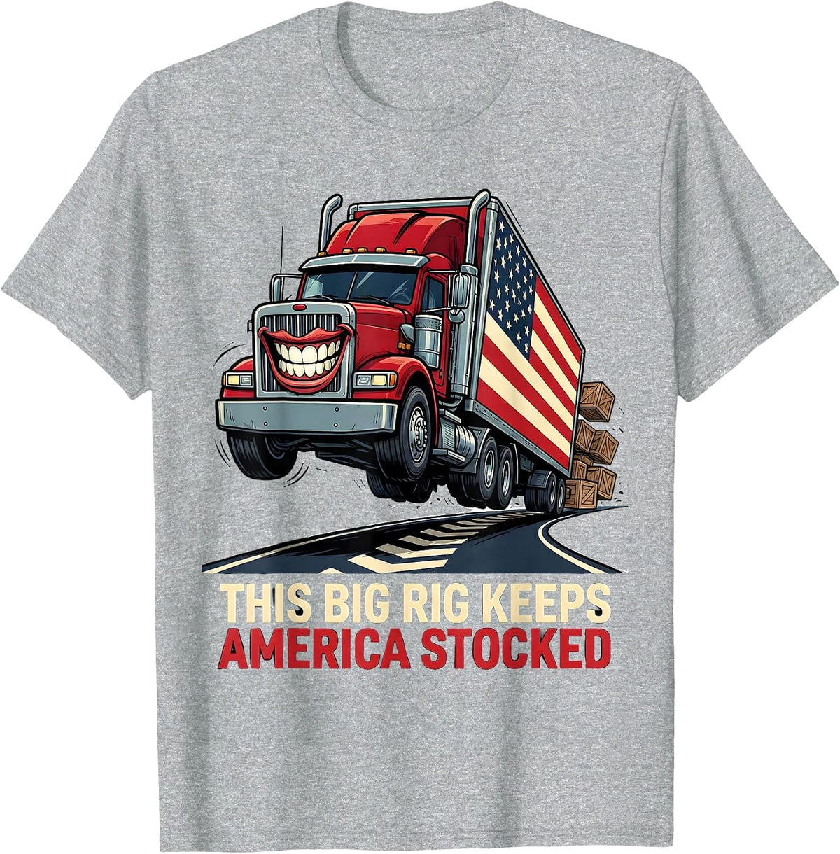 Men's This Big Rig Keeps America Stocked Patriotic Trucker Semi T-Shirt - Heather Grey