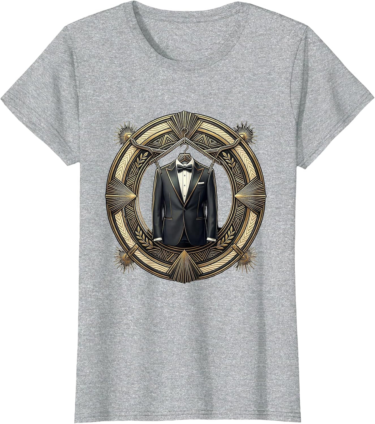 Tuxedo Jacket on Ornate Hanger Graphic T-Shirt - Heather Grey