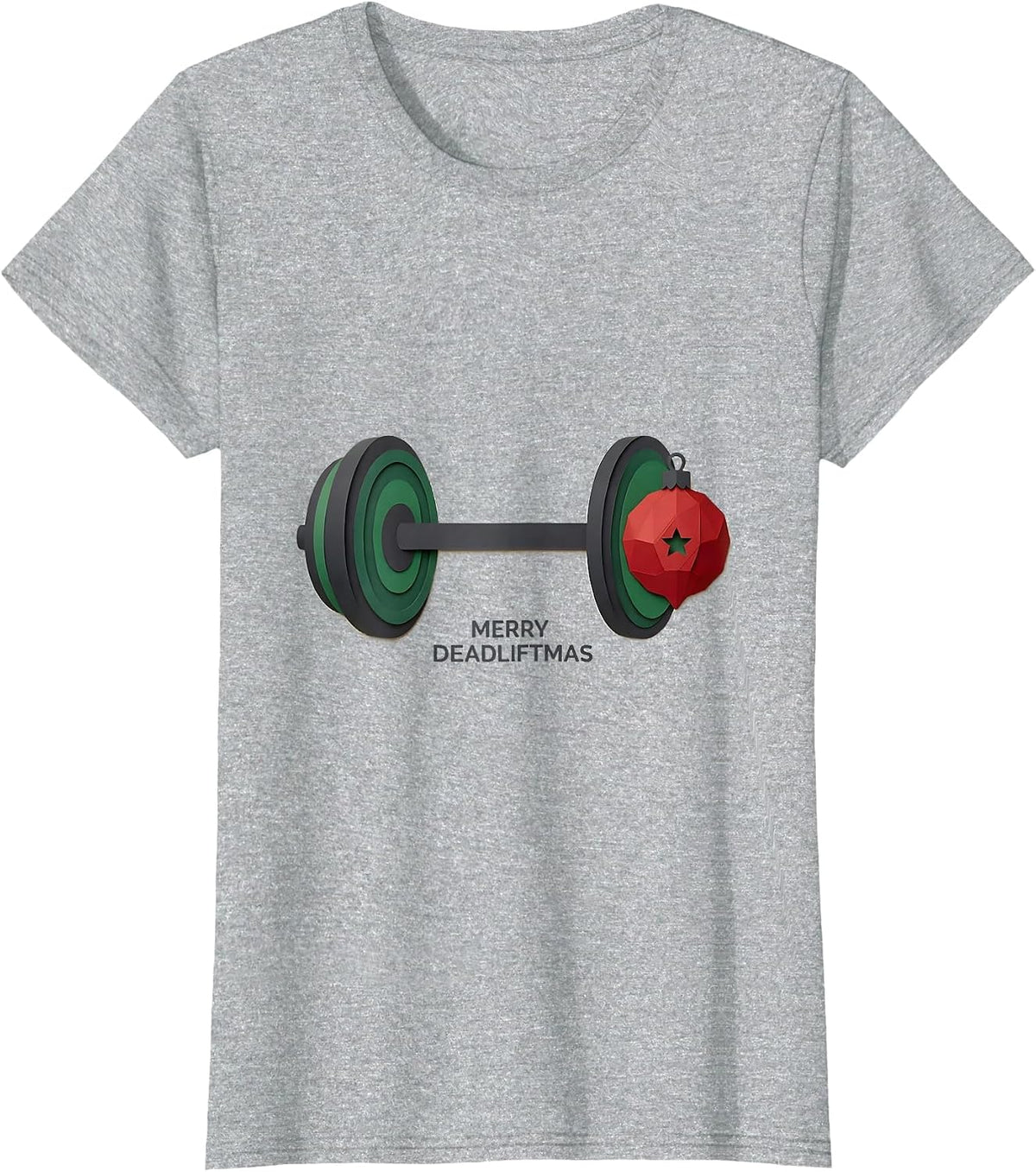 Merry Deadliftmas Funny Christmas Gym Weightlifting Workout T-Shirt - Heather Grey