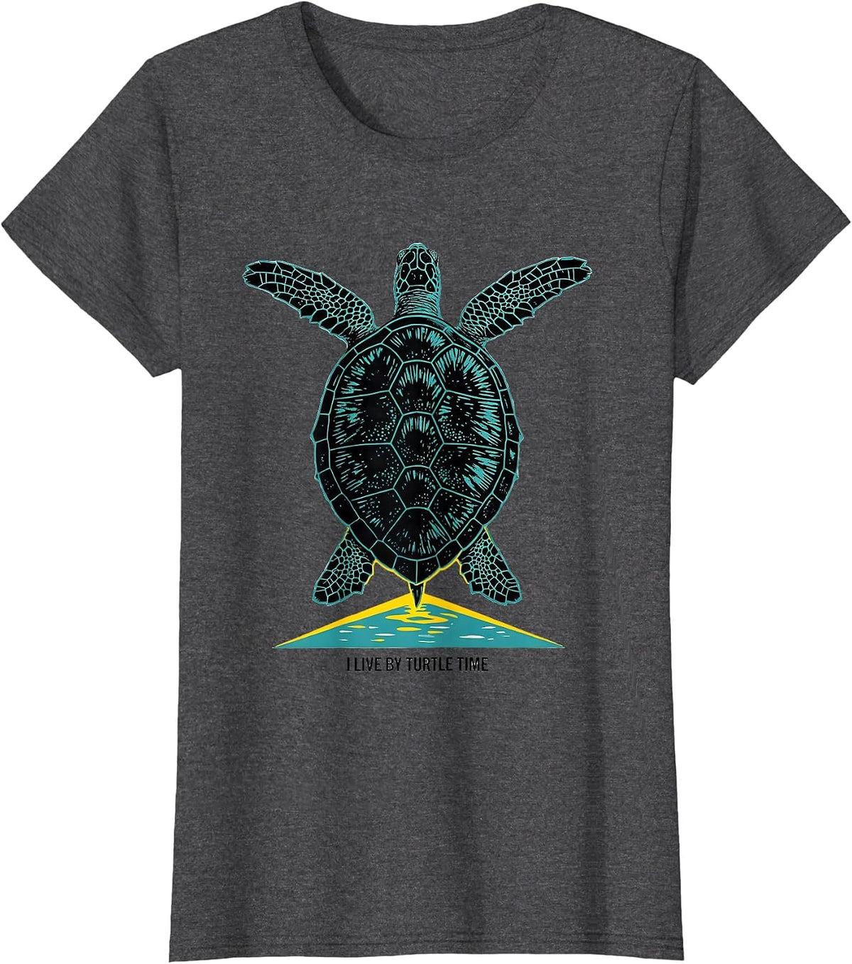 Women's I Live By Turtle Time Funny Sea Turtle Lover Animal Humor T-Shirt - Dark Heather Grey