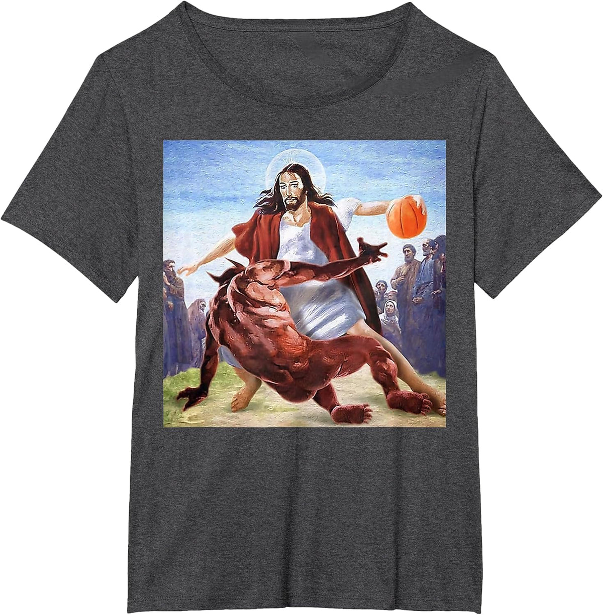 Funny Jesus Crossing Up The Devil Christian Religious T-Shirt - Dark Heather Grey