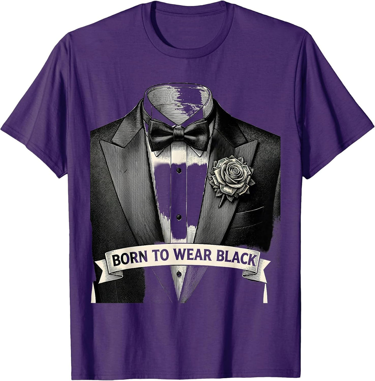 Born to Wear Black Tuxedo Graphic Design T-Shirt - Purple
