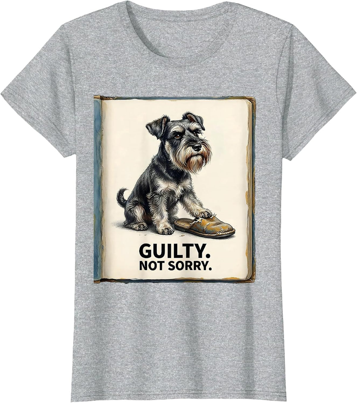 Women's Guilty Not Sorry Storybook Miniature Schnauzer Owner Humor T-Shirt - Heather Grey