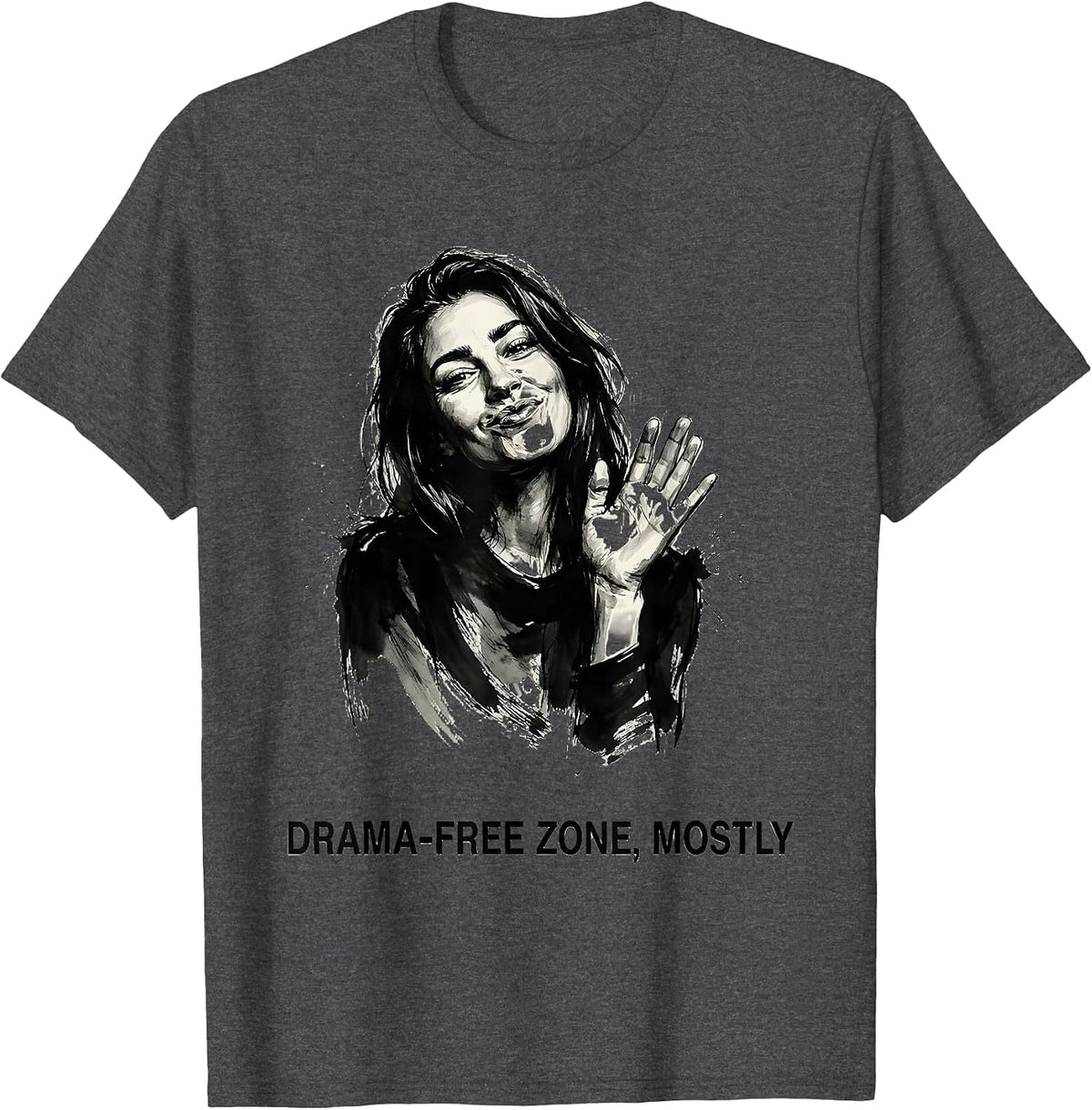 Men's Drama-Free Zone Mostly Funny Women Design T-Shirt - Dark Heather Grey