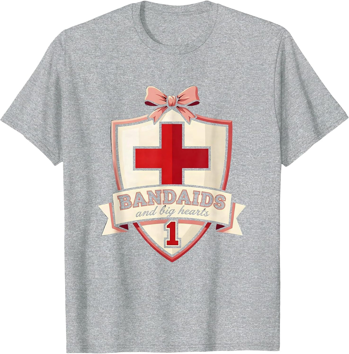 Men's Bandaids and Big Hearts School Nurse Design T-Shirt - Heather Grey