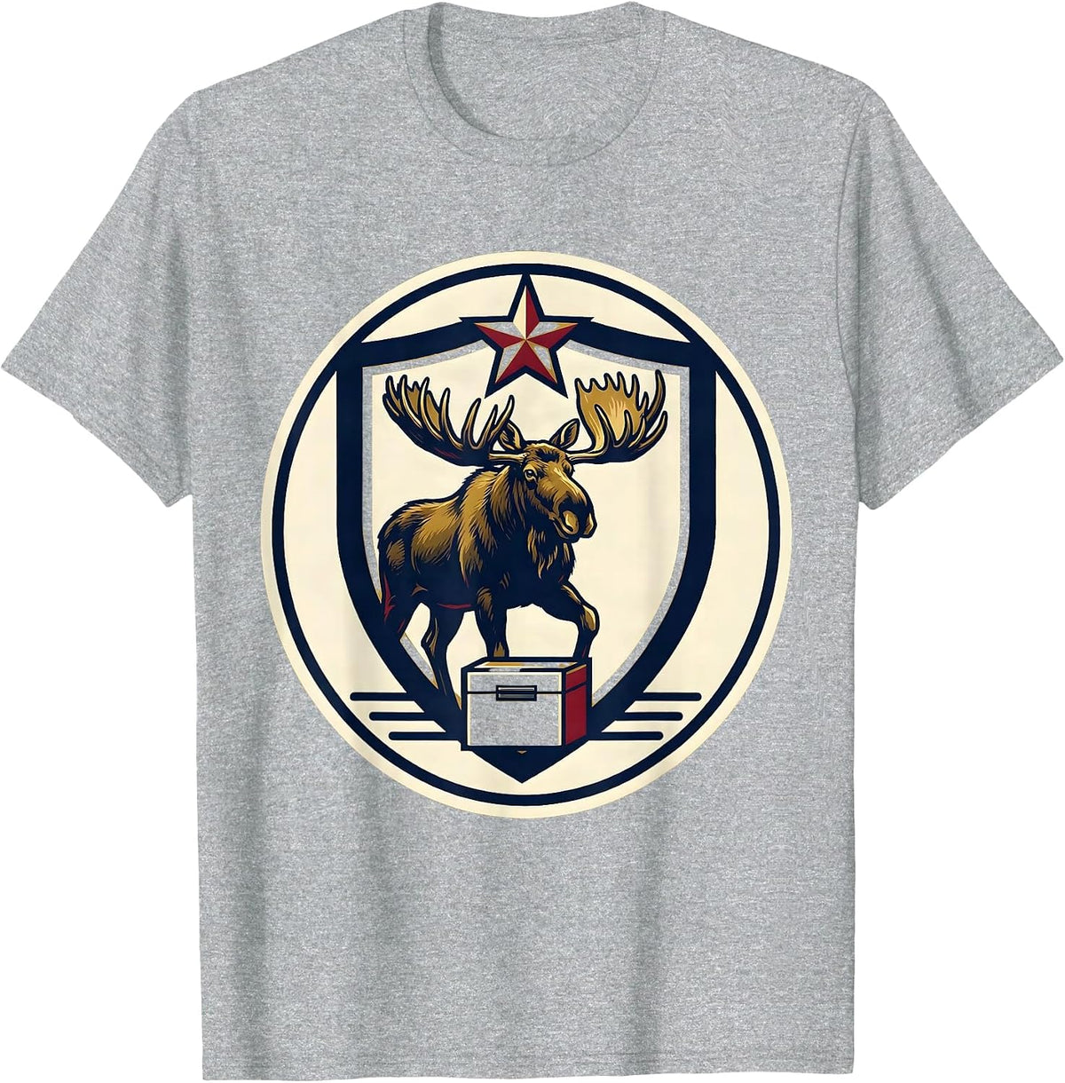 Men's Bull Moose Shield Badge Political Satire History Lover T-Shirt - Heather Grey