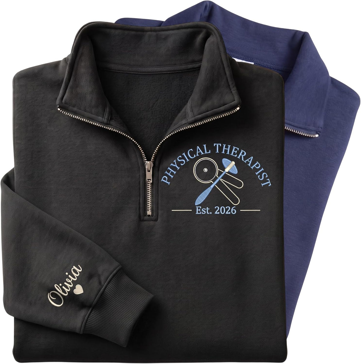 GABITA Custom Physical Therapist Embroidered Zip Sweatshirt, Name On Sleeve - S3