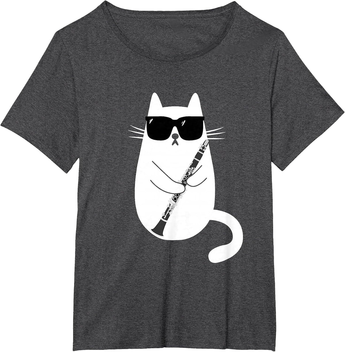 Funny Cat Wearing Sunglasses Playing Clarinet Musician T-Shirt - Dark Heather Grey