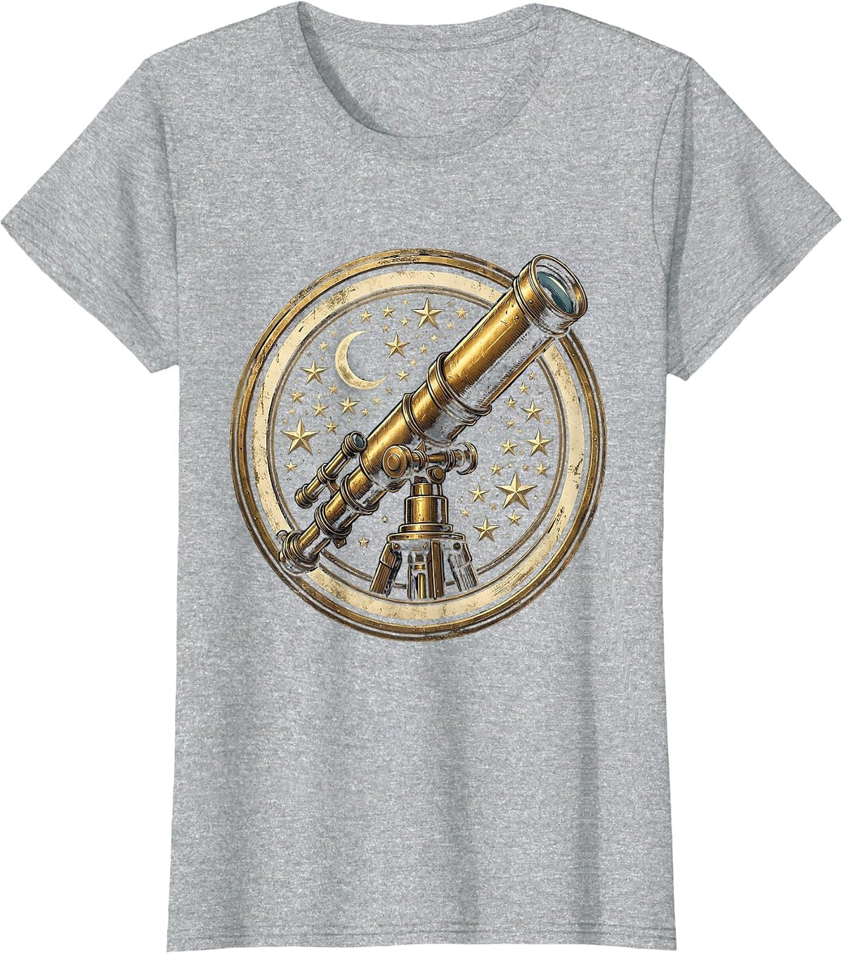 College Stargazing Telescope Night Sky Illustration T-Shirt - Heather Grey