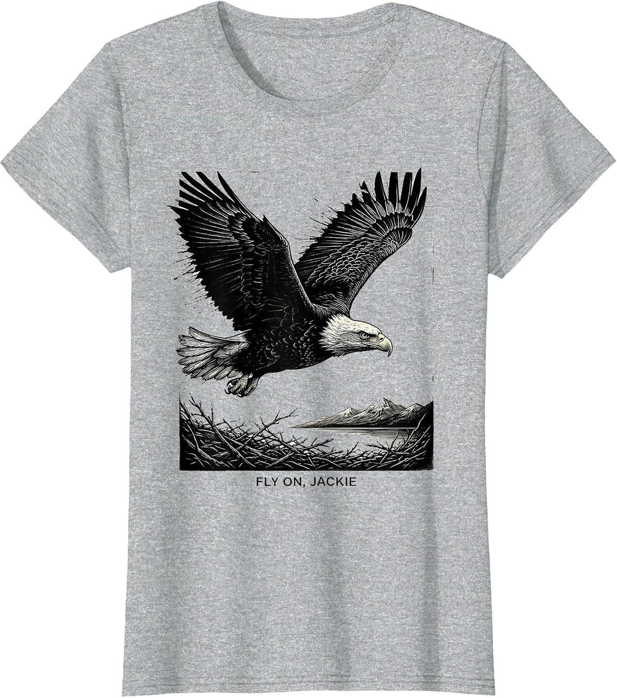 Fly On Jackie Scratchboard Bald Eagle Memorial Tribute Big T-Shirt - Heather Grey