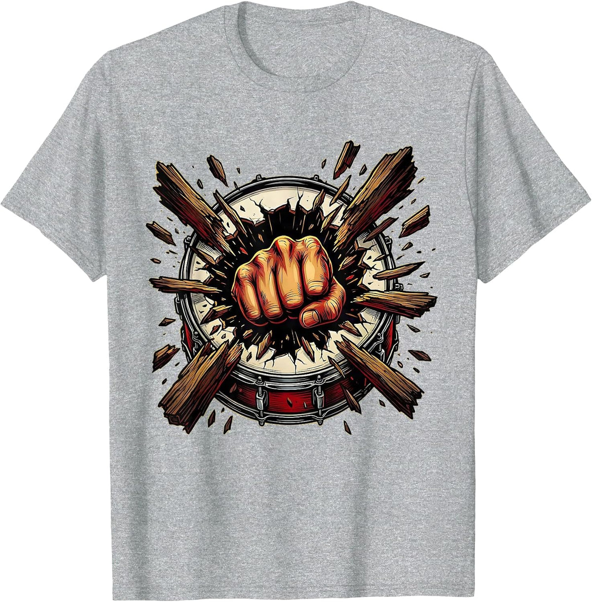 Men's Rock Fist Burst Bass Drum Graphic Tee T-Shirt - Heather Grey