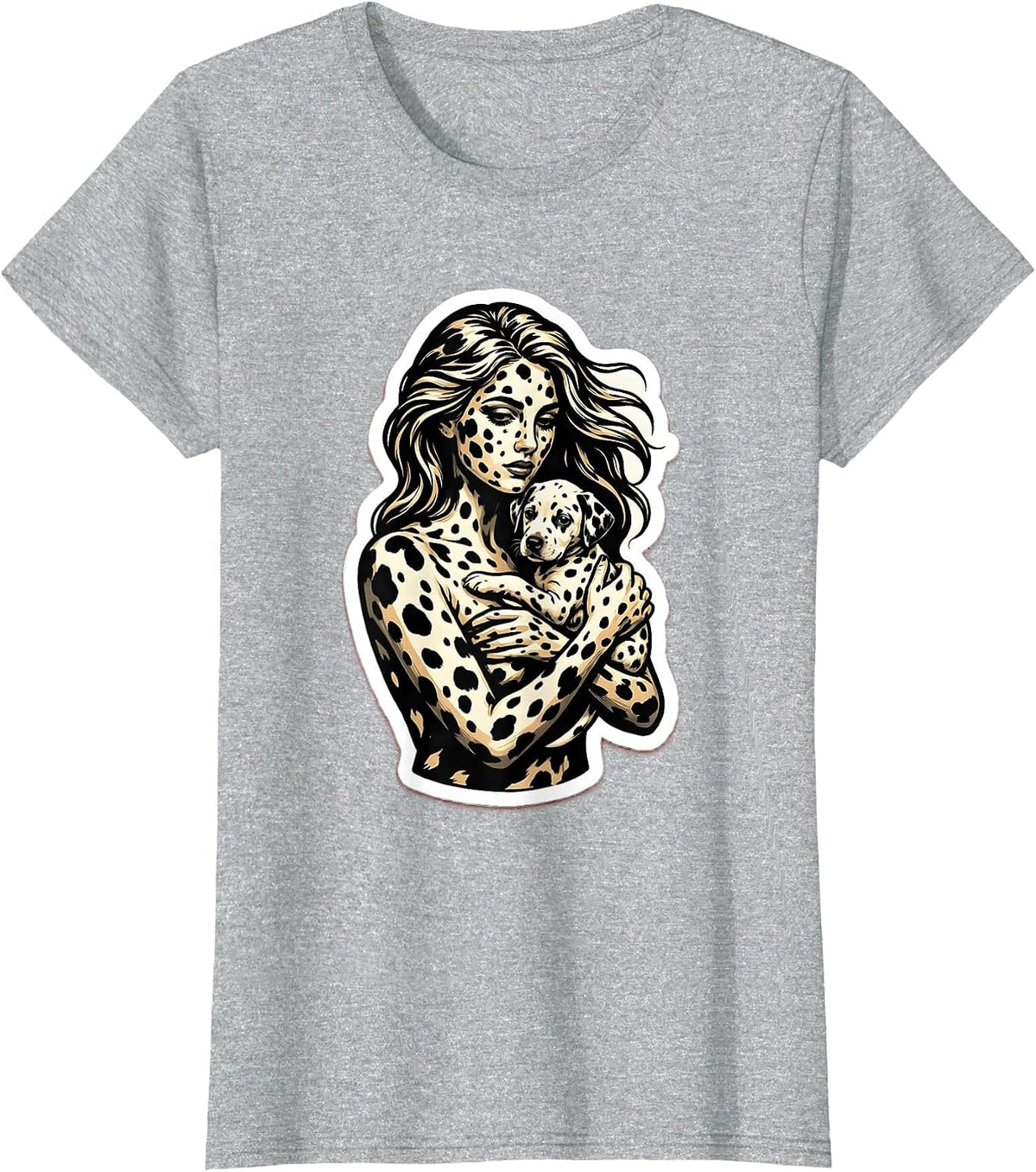 Dalmatian Puppy Cuddle Spotted Dog Lover Design T-Shirt - Heather Grey
