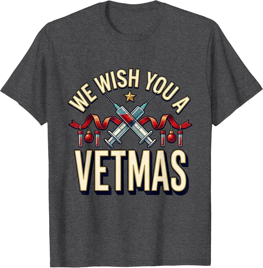 Men's We Wish You A Vetmas Funny Veterinarian Vet Tech Christmas T-Shirt - Dark Heather Grey