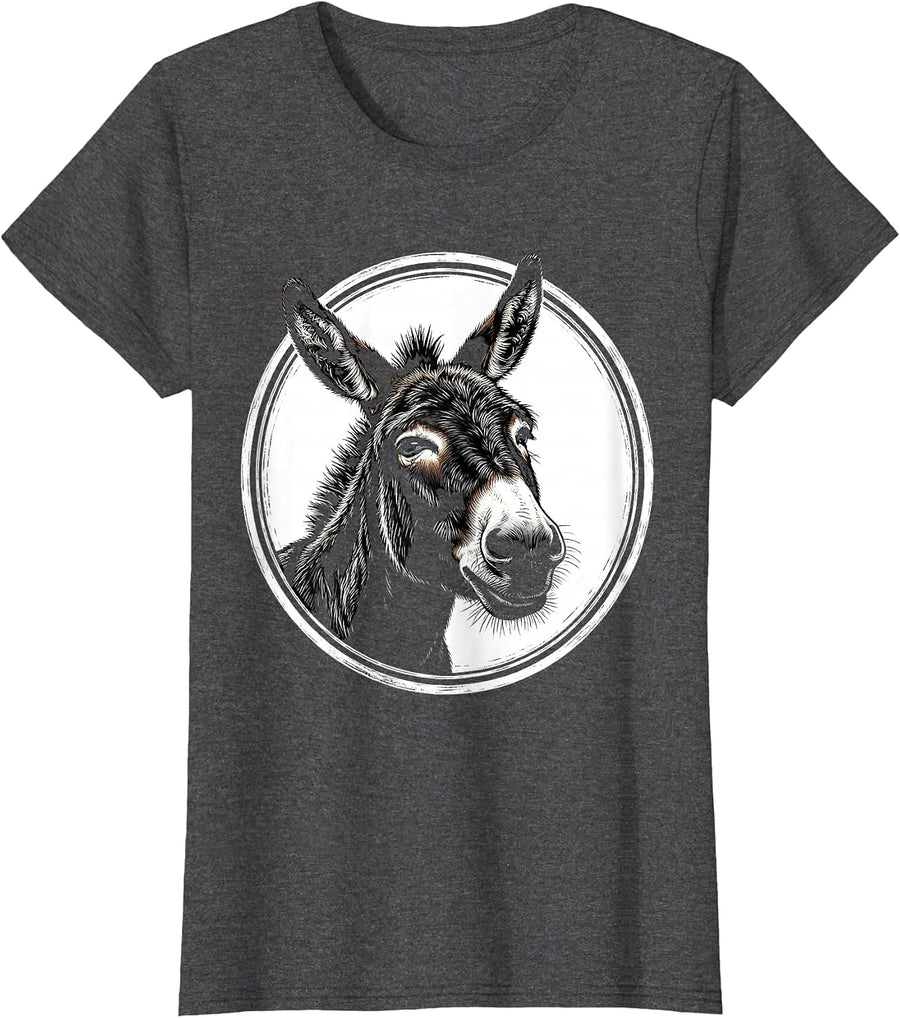 Women's Donkey Face Scratchboard Funny Farm Animal Lover T-Shirt - Dark Heather Grey