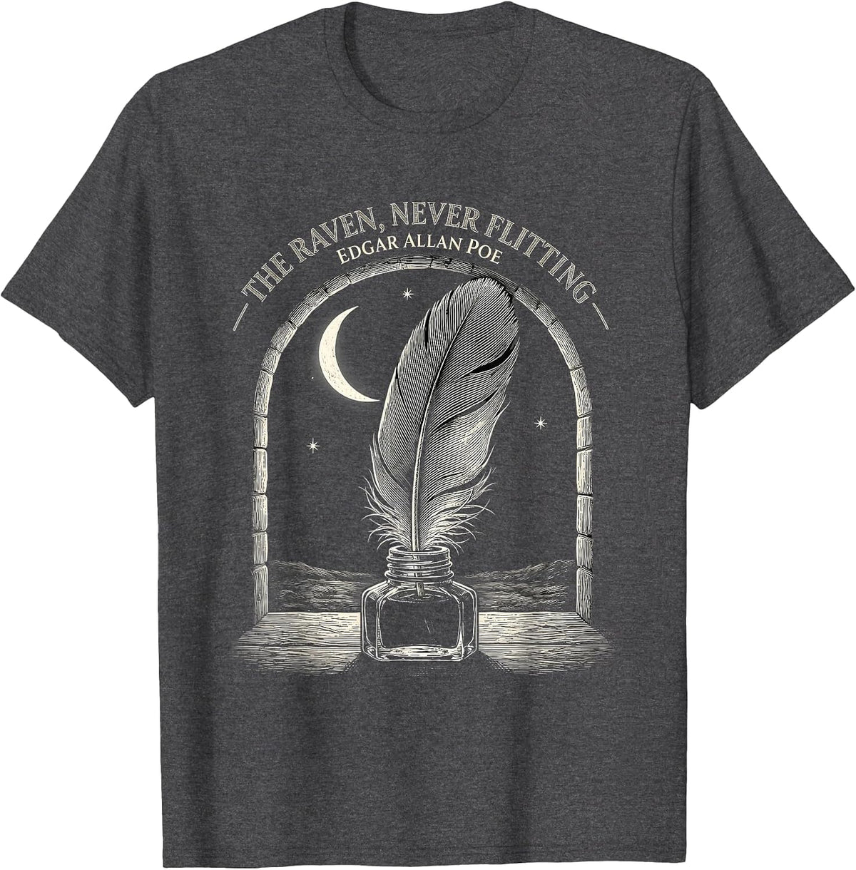 Men's The Raven, Never Flitting Edgar Allan Poe Gothic T-Shirt - Dark Heather Grey