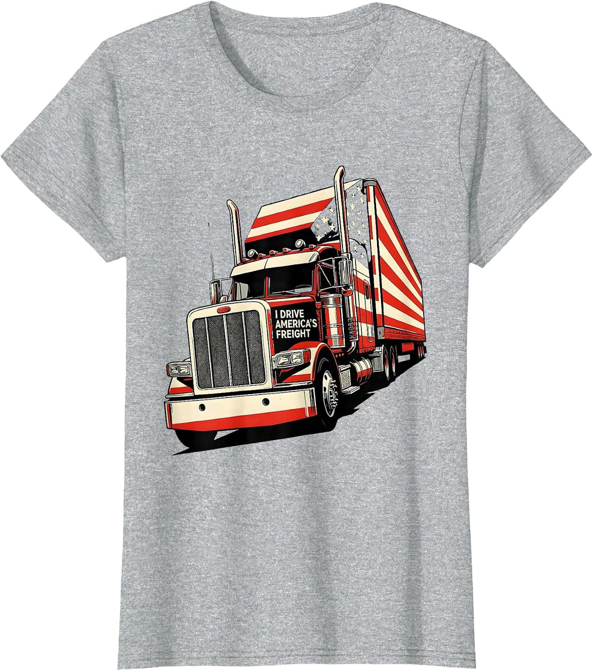 I Drive America's Freight Patriotic Semi Truck Driver T-Shirt - Heather Grey