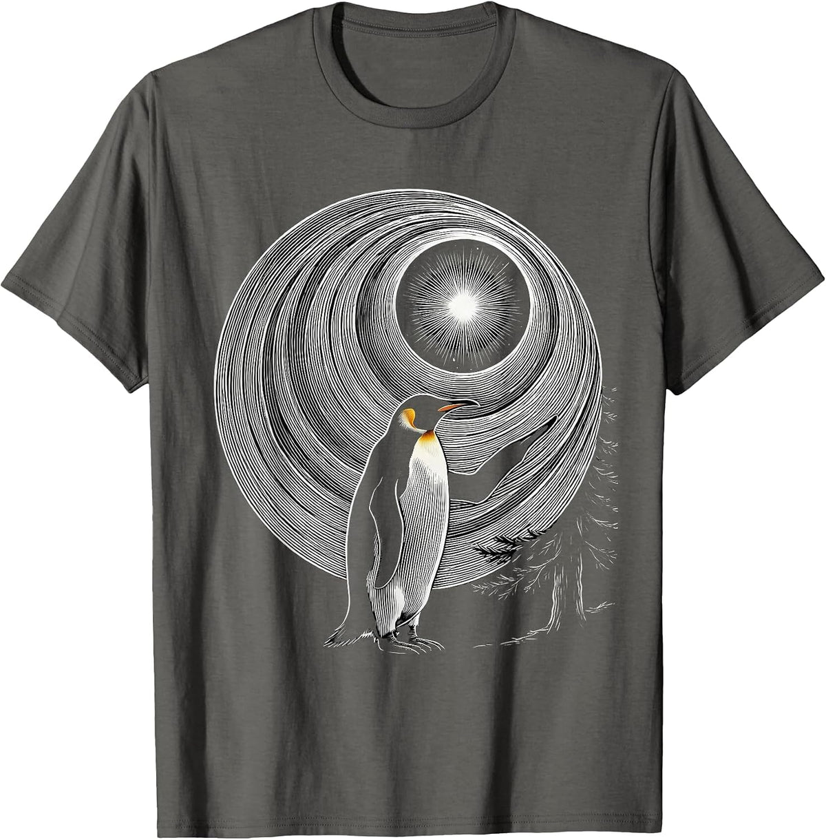 Penguin Starry Night Van Gogh Animal Lover Mashup T-Shirt - Asphalt Grey