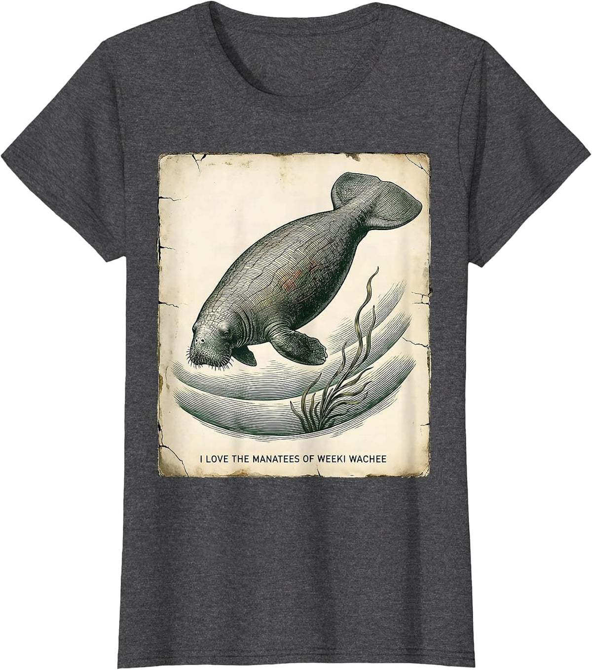 Women's I Love The Manatees Of Weeki Wachee Vintage Florida Wildlife T-Shirt - Dark Heather Grey