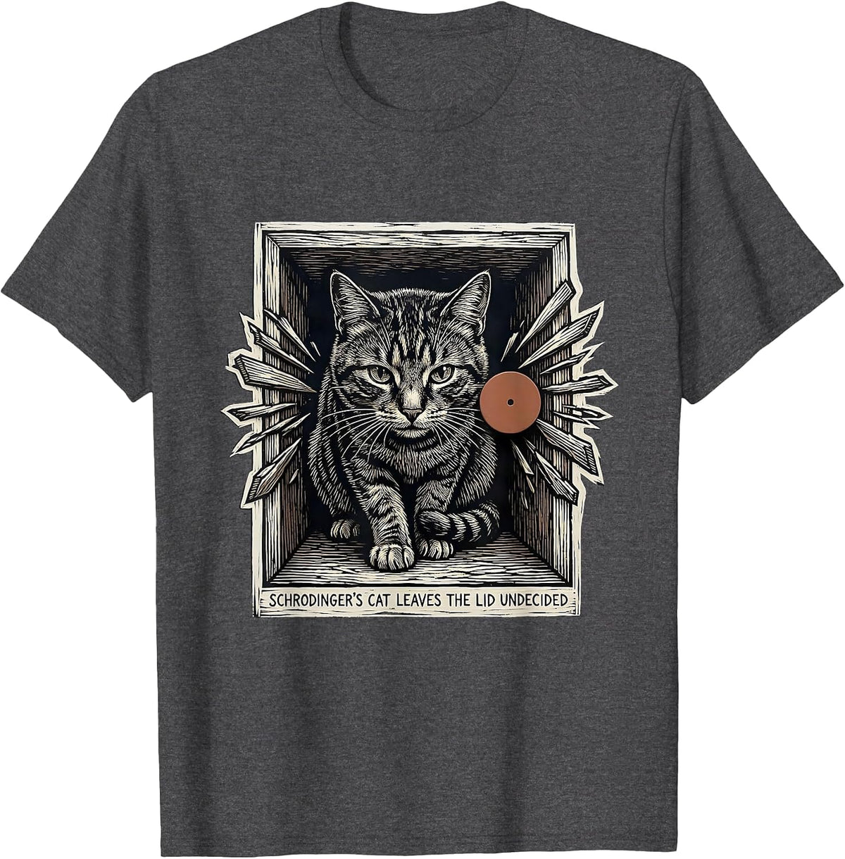 Schrodinger's Cat Leaves The Lid Undecided Physics Geek T-Shirt - Dark Heather Grey