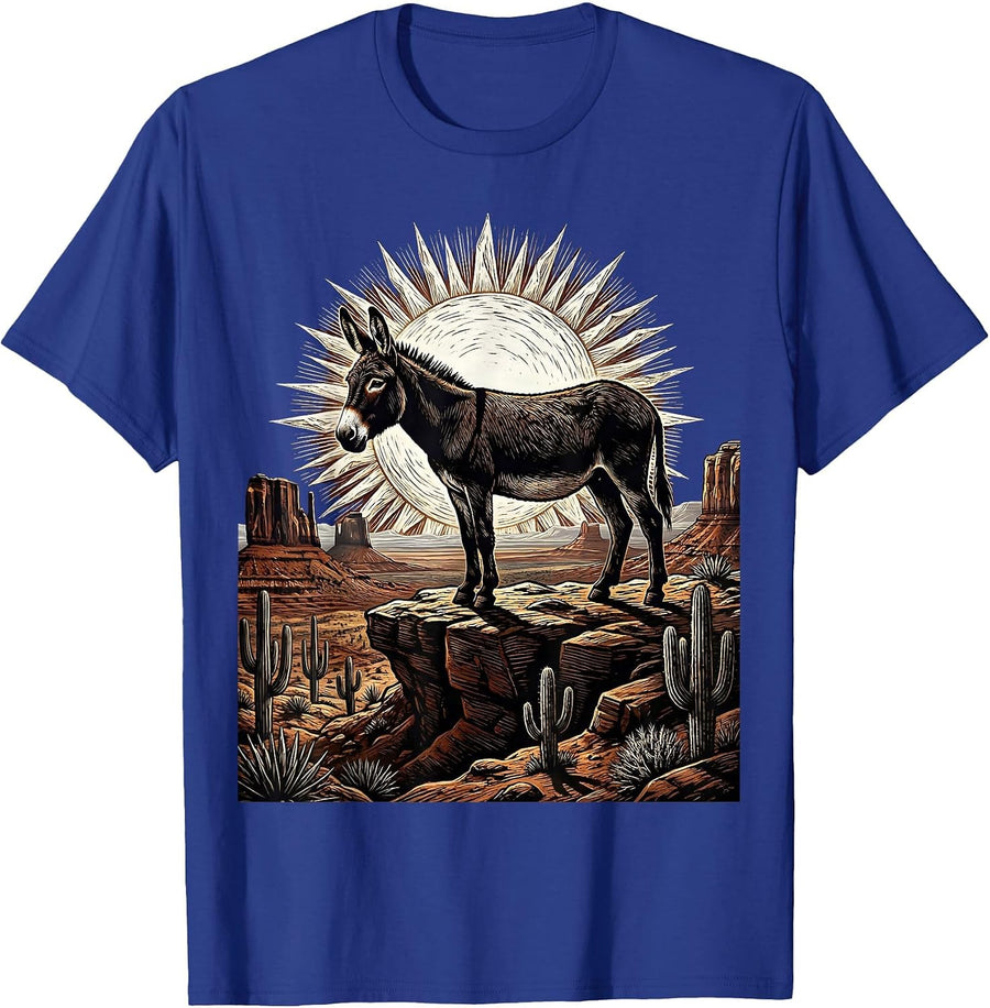 Donkey Silhouette Desert Sunset Graphic T-Shirt - Royal Blue