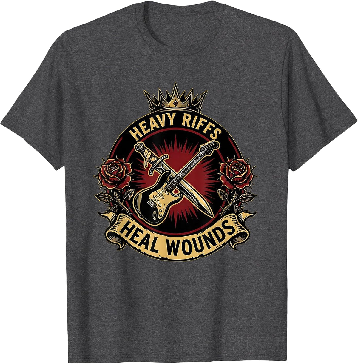 Heavy Riffs Heal Wounds Grunge Music Design T-Shirt - Dark Heather Grey
